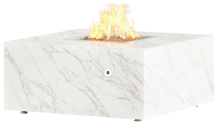 Famosa Fire Pit Table 40"x40"x18" Neolith Calacatta, Hard-Piped Propane