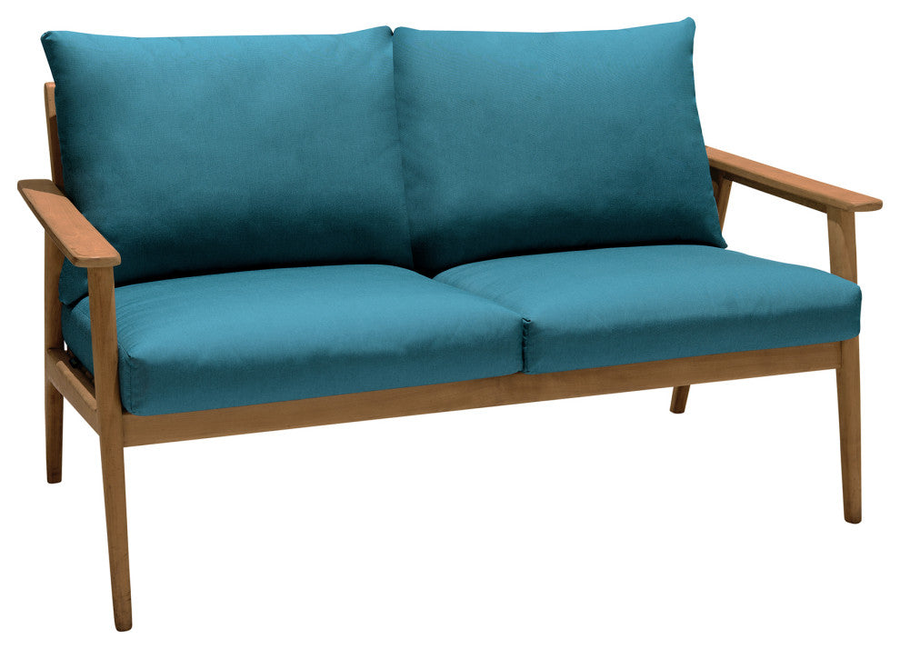 Eve Outdoor Teak Wood Sofa with Teal Olefin