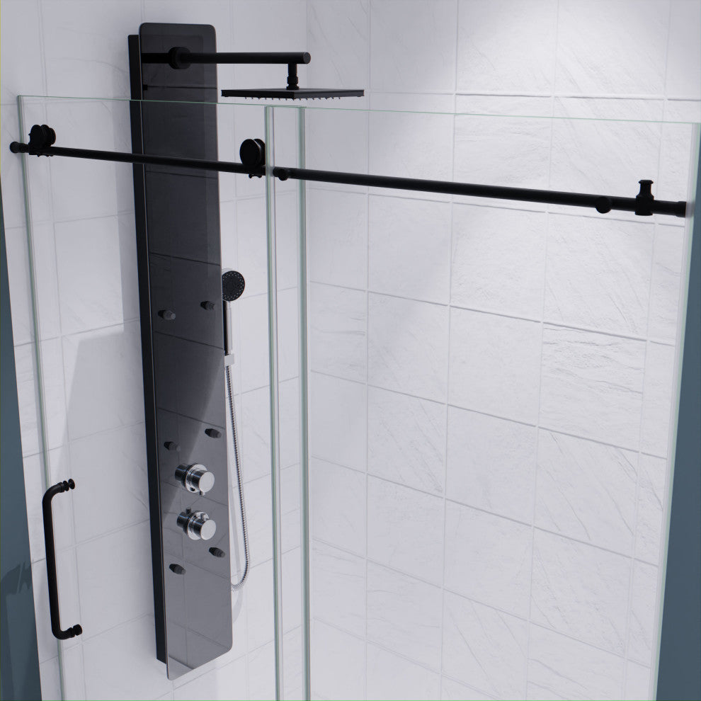 Madam Series 60 in. W x 76 in. H Frameless Sliding Shower Door in Matte Black
