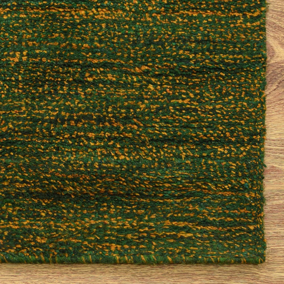Hand Knotted Loom Silk Mix Area Rug Solid Green Gold