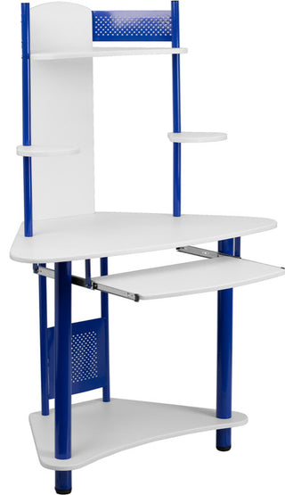 Blue Corner Computer Desk With Hutch