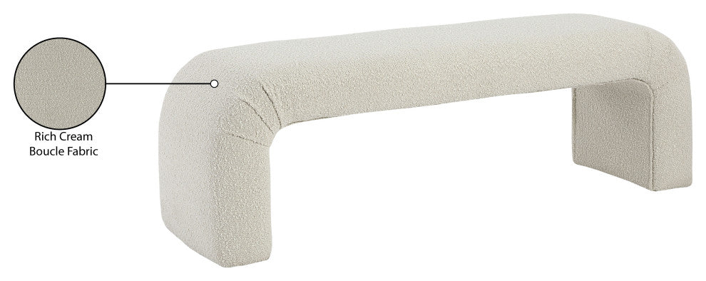 Niagara Boucle Fabric Upholstered Bench, Cream, 52" Wide