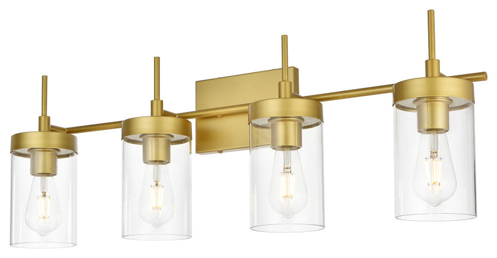 4 Light Brass And Clear Bath Sconce