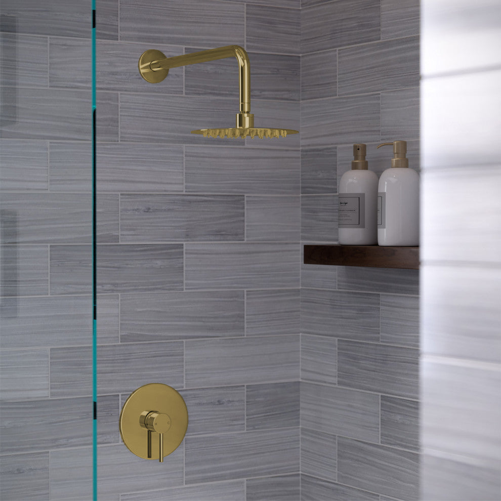 Ivy Single Handle 1 Spray 8" Wall Mounted Fixed Shower Head, Brushed Gold