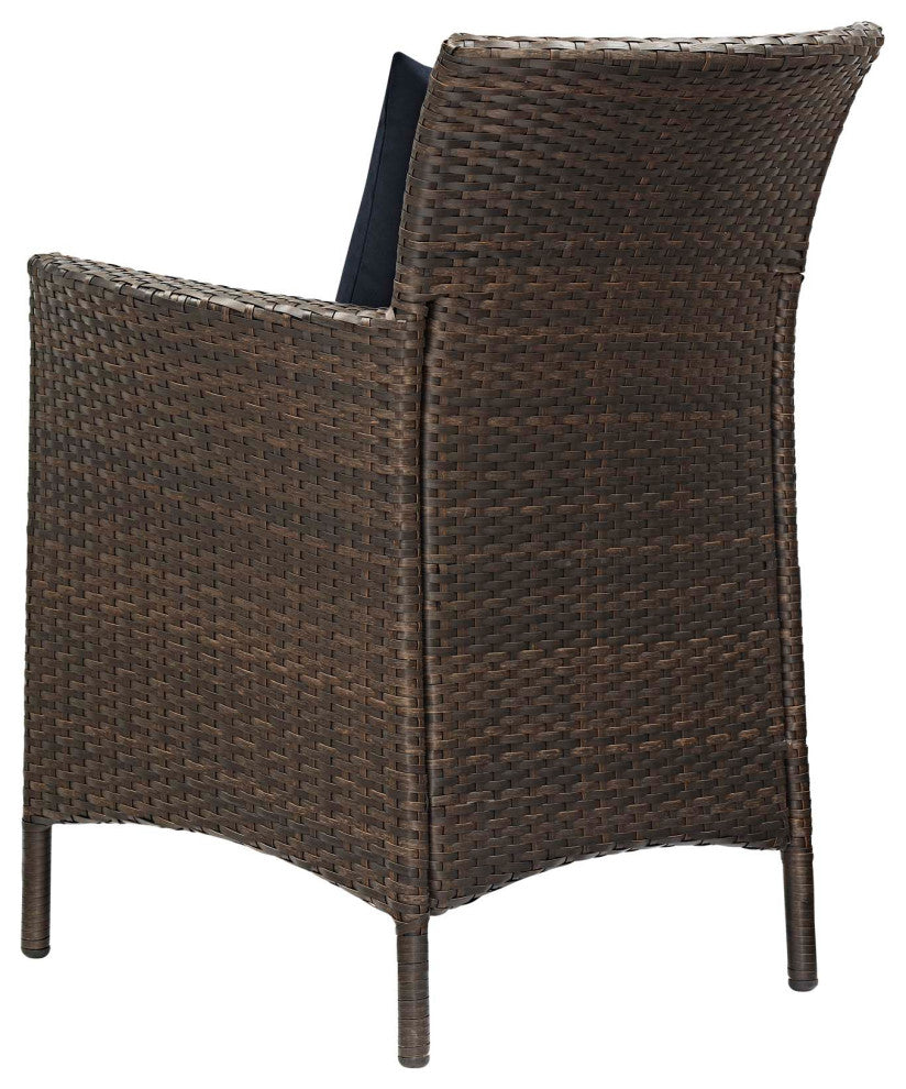 Side Dining Chair Armchair, Set of 2, Rattan, Wicker, Brown Blue Navy, Outdoor