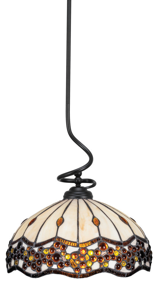 Capri Stem Pendant In Matte Black Finish With 16" Roman Jewel Art Glass