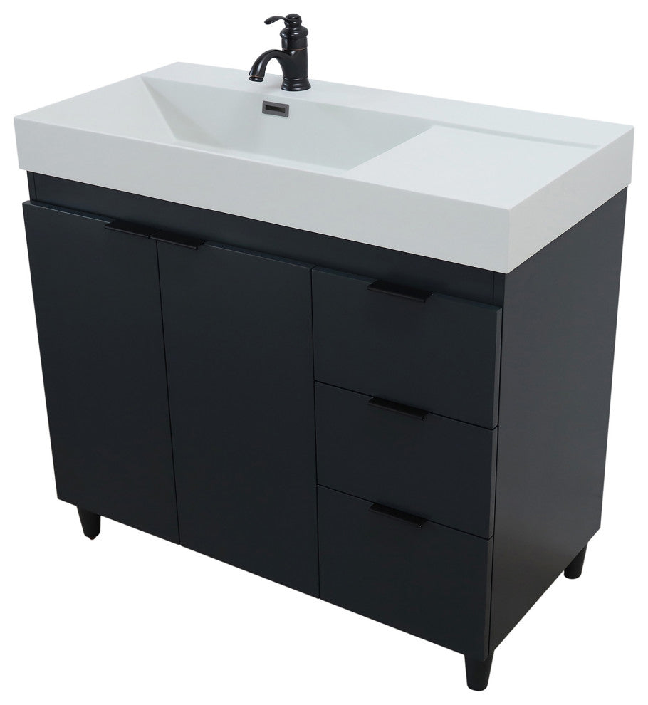 39" Single Sink Vanity, Dark Gray With Light Gray Composite Granite Top