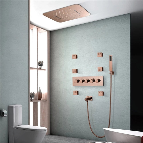 Thermostatic Recessed Ceiling Mount Led Rainfall Shower System, Phone Control