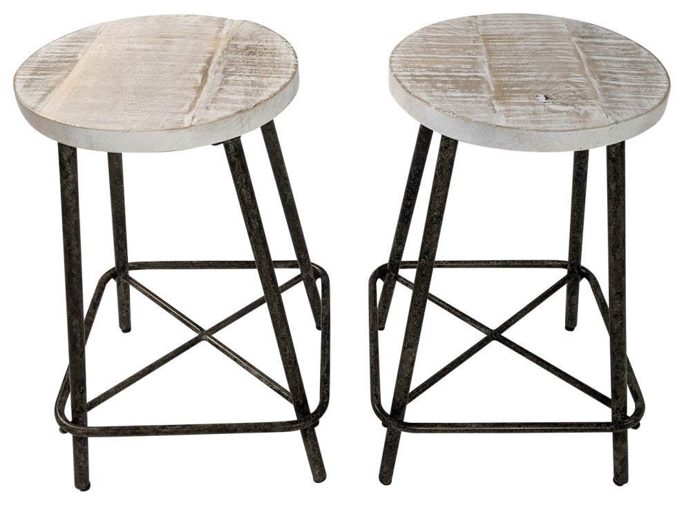 Illona 24" Stool, Set of 2, Natural Drftwd/Aged Iron