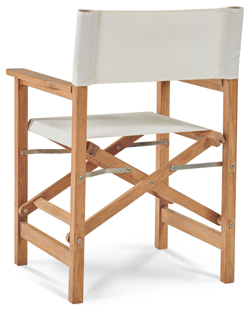 Director Teak Folding Outdoor Folding Armchair in White