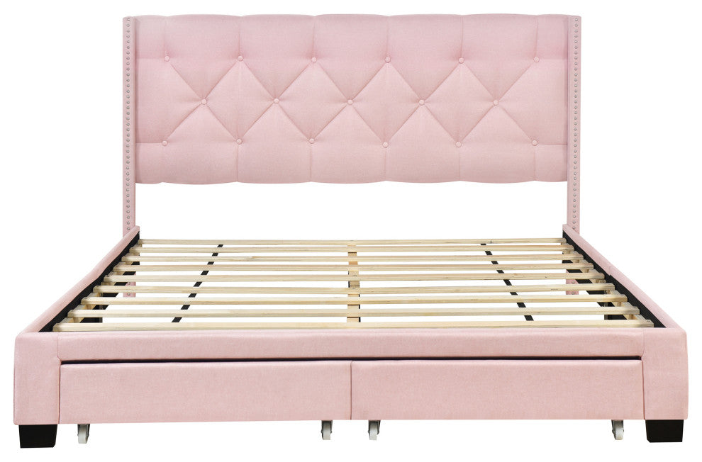 Gewnee Queen Size Storage Bed Linen Upholstered Platform Bed