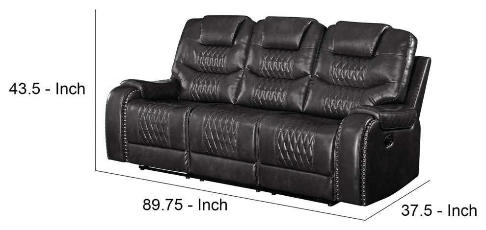 Benzara BM251077 Motion Sofa, Leatherette Upholstery/Diamond Tufts, Dark Gray