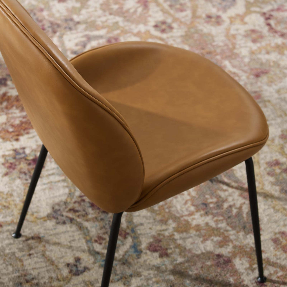 Side Dining Chair, Set of 2, Faux Vegan Leather, Tan, Modern, Bistro Restaurant