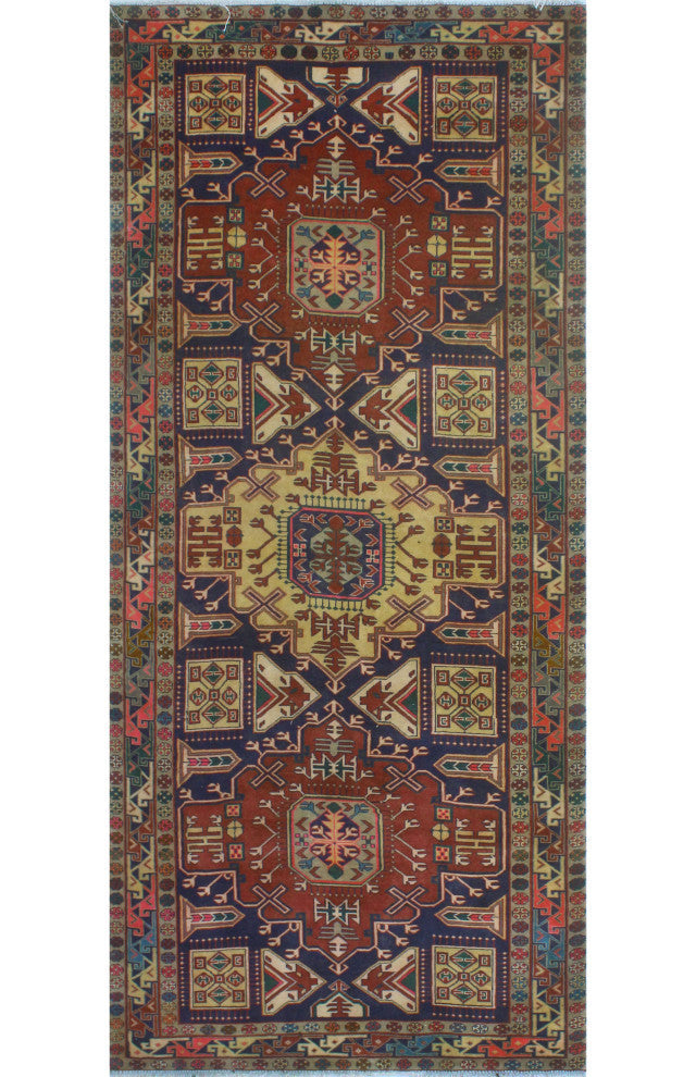 Fine Vintage Distressed Johanna Navy/Rust Runner, 4'5x10'0