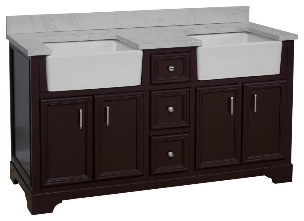 Zelda 60" Bathroom Vanity, Chocolate, Engineered Carrara, Double