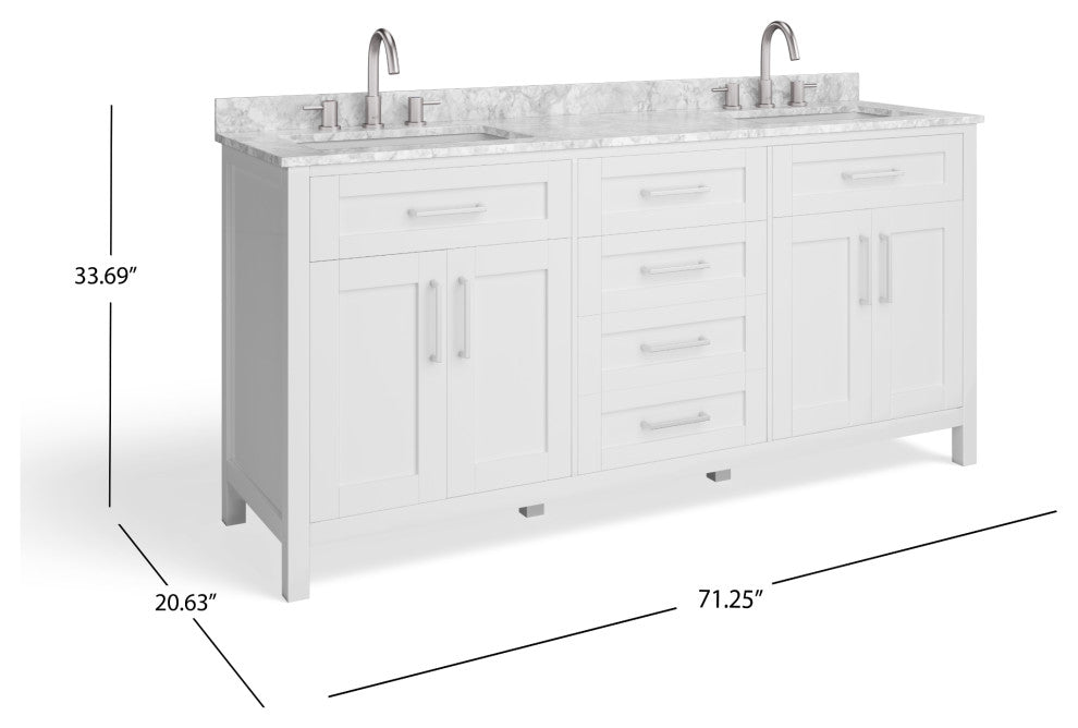The Oswald Bathroom Vanity, Double Sink, 72', White, Freestanding