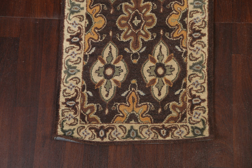 Floral Brown Traditional Oriental Runner Rug Hand-tufted Wool Carpet 3x19