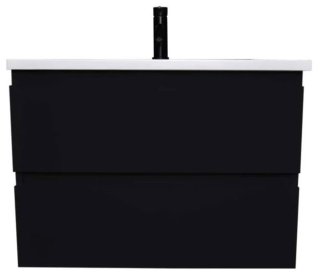 Salt 20Dx24" Floating Bathroom Vanity, Glossy Black With Acrylic Top