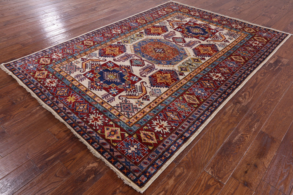 Super Kazak Hand Knotted Wool Rug 5' 5" X 7' 10" Q7506