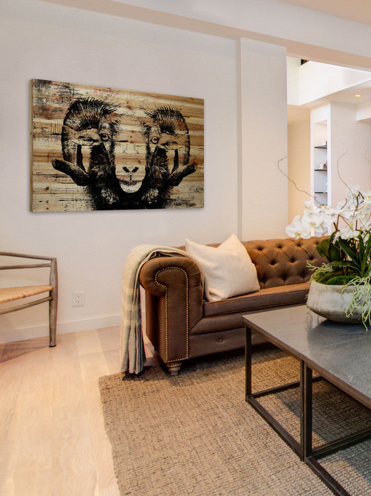 "Staring Ram Eyes" Painting Print on Natural Pine Wood, 36"x24"