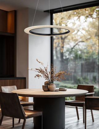 Textile Medallo LED Ring Cream Linen Fabric Pendant 24"
