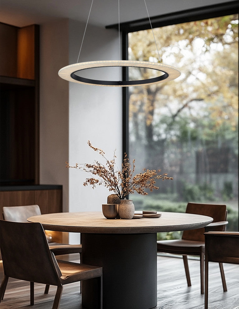 Textile Medallo LED Ring Cream Linen Fabric Pendant 24"