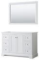 48" Single Bath Vanity, White, No Countertop, 46" Mirror, Gold Trim