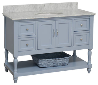 Beverly 48" Bathroom Vanity, Powder Blue, Carrara Marble