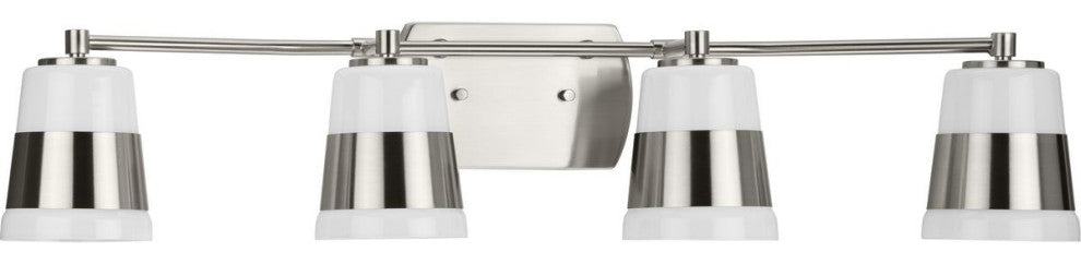 Haven Collection Four-Light Brushed Nickel Opal Glass Luxe Industrial Bath Light
