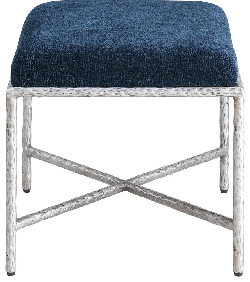 Valley Upholstered Bench, Navy, 25" W x 18" D, Silver, Chenille Fabric