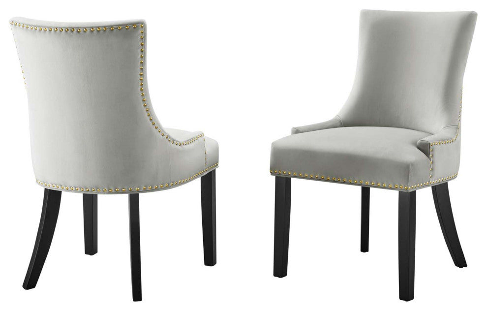 Dining Chair, Nailhead, Set of 2, Gray, Velvet, Modern, Bistro Hospitality