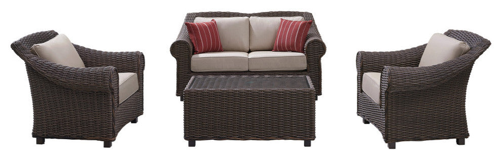 Martha Stewart Cedarstone 4-Piece Outdoor Conversation Set, Dark Brown