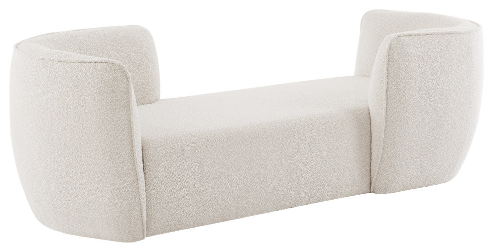 Hilton Boucle Fabric Upholstered Chaise Lounge, Cream