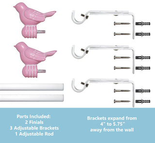 3/4" Bird Adjustable Curtain Rod, Pink, 48"-84"