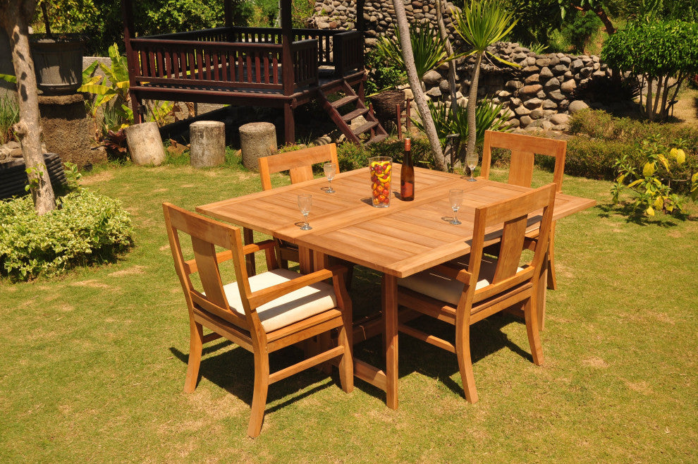 5-Piece Outdoor Teak Dining Set: 60" Square Butterfly Table, 4 Osbo Arm Chairs