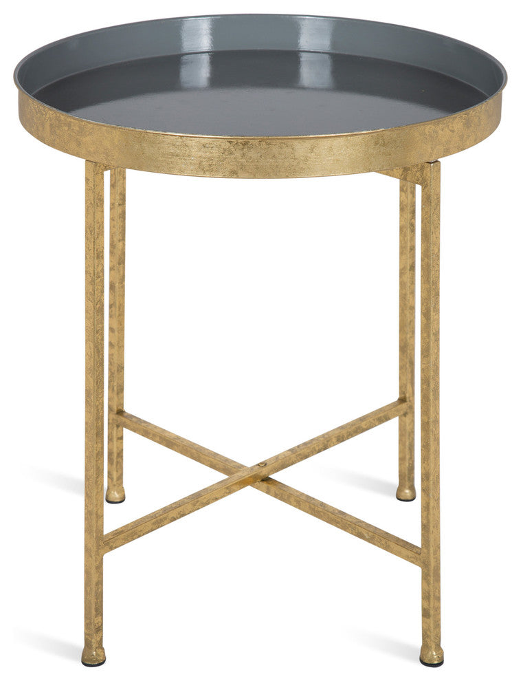 Celia Round Metal Side Table, Gold Gray