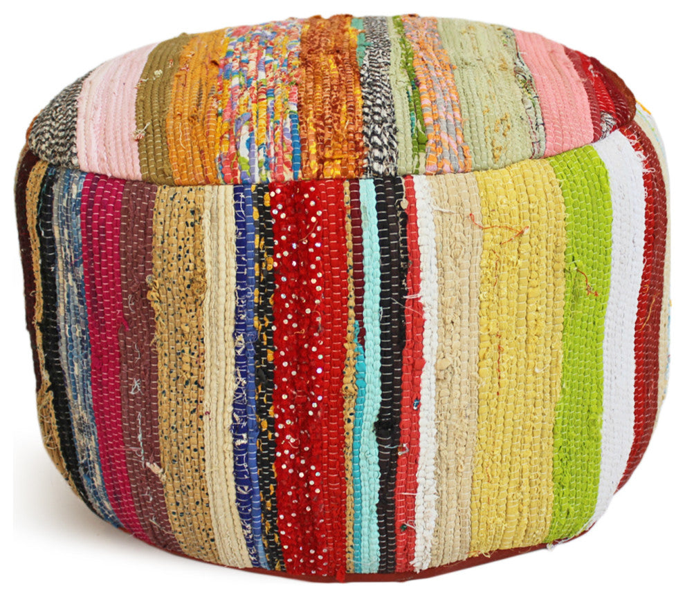 Nandita Colorful Sari Rug Pouf Ottoman