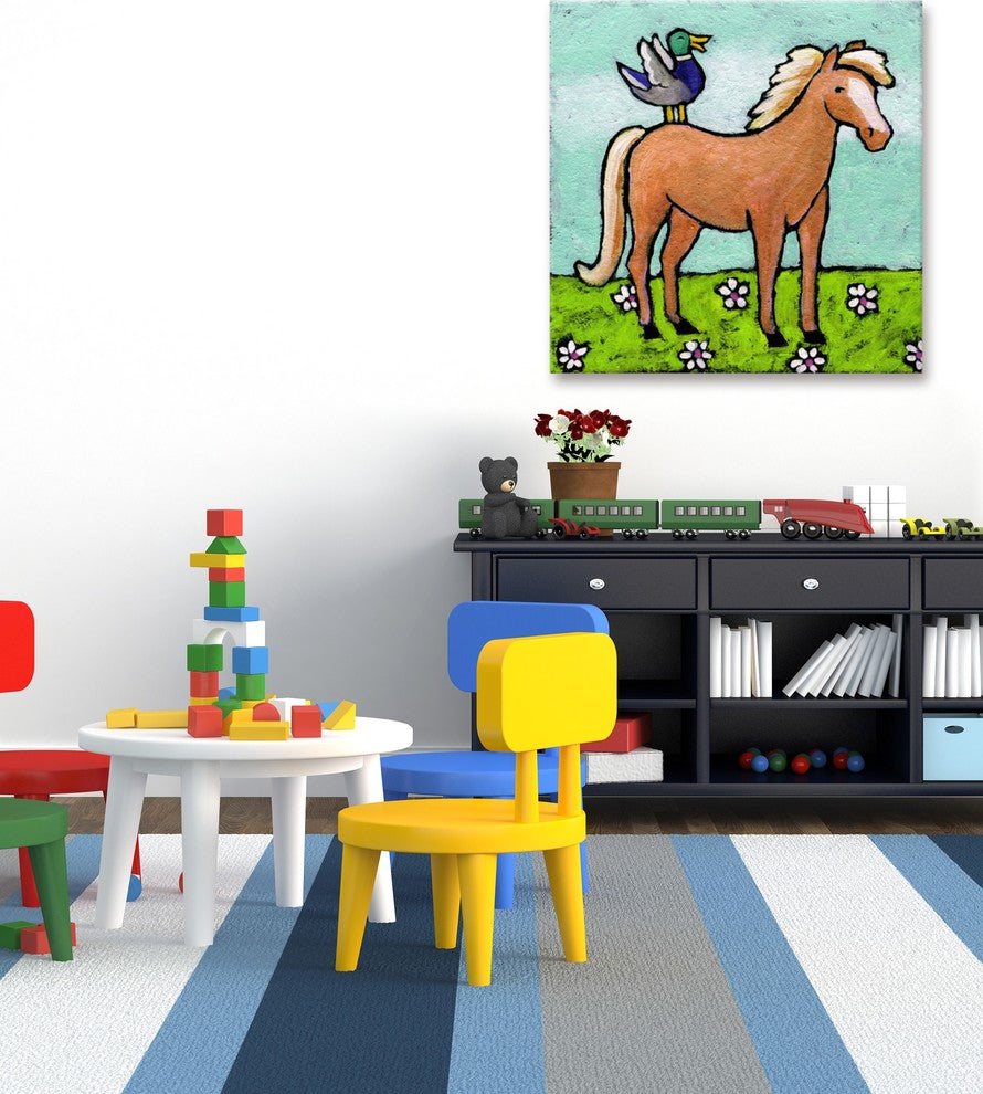 Marmont Hill, "Horse with Laughing Duck" by Janet Nelson Wrapped Canvas, 48x48