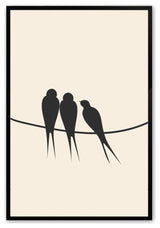 Satin Black 24" x 36" Birds on a Wire Framed Print