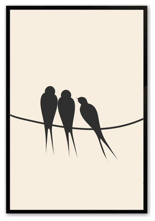 Satin Black 24" x 36" Birds on a Wire Framed Print