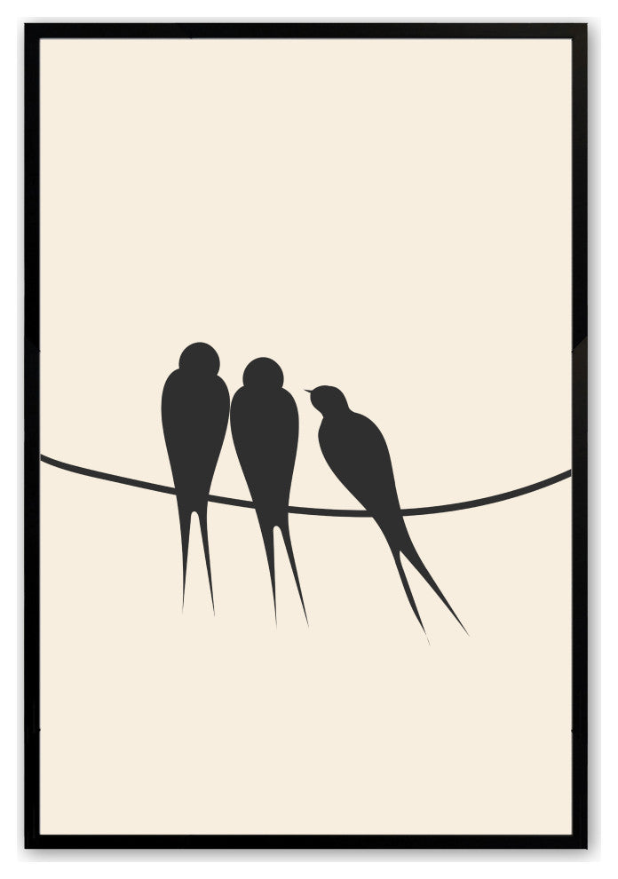 Satin Black 24" x 36" Birds on a Wire Framed Print