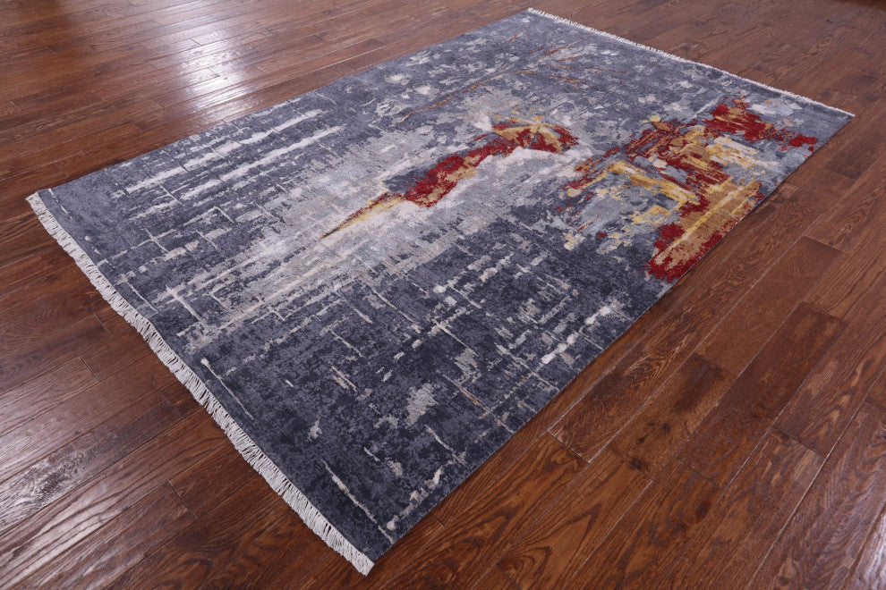 Woman Under The Rain Handmade Wool & Silk Rug 5' 11" X 9' 0" - Q13158