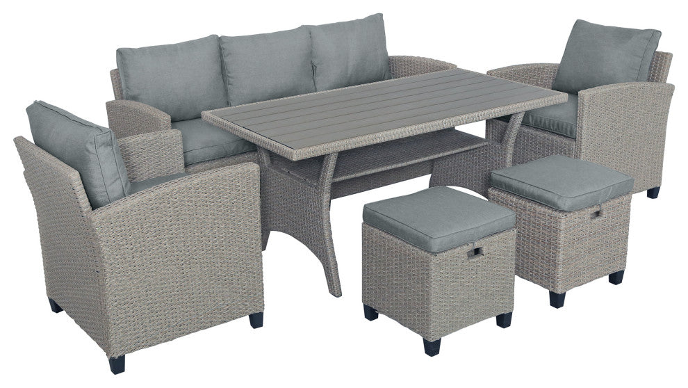 6 Pieces Outdoor Rattan Patio Sectional Sofa Set With Cushions, Gray