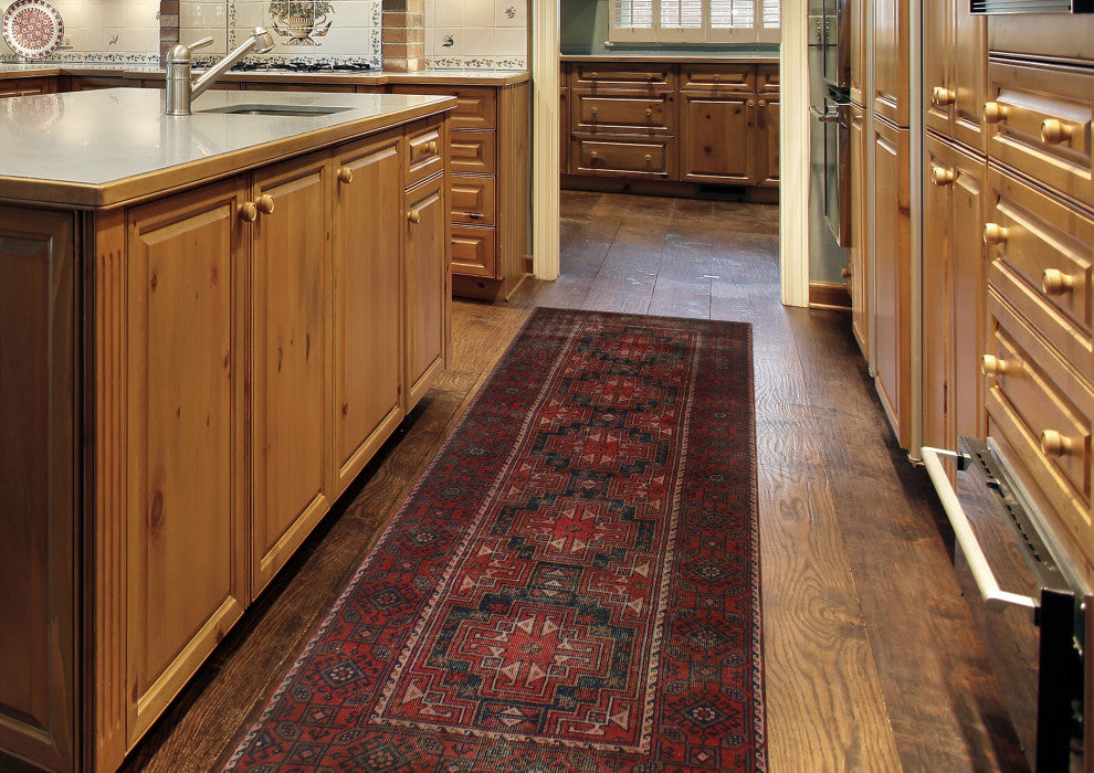 Semi Antique Cheri Red/Charcoal Runner, 3'3x9'6