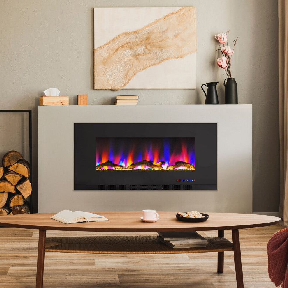42" Wall-Mount Electric Fireplace, Black
