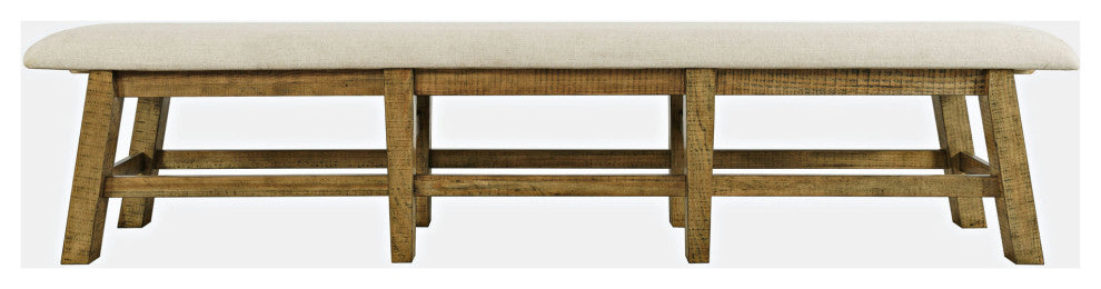 Telluride Rustic Distressed Pine 85" Upholstered Dining Bench - Gold