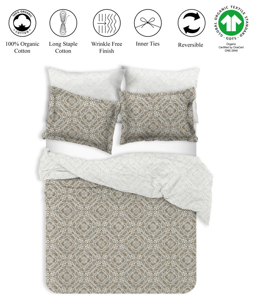 Delara GOTS Organic Cotton Floral Reversible Print Duvet Cover Set, King(108"x92