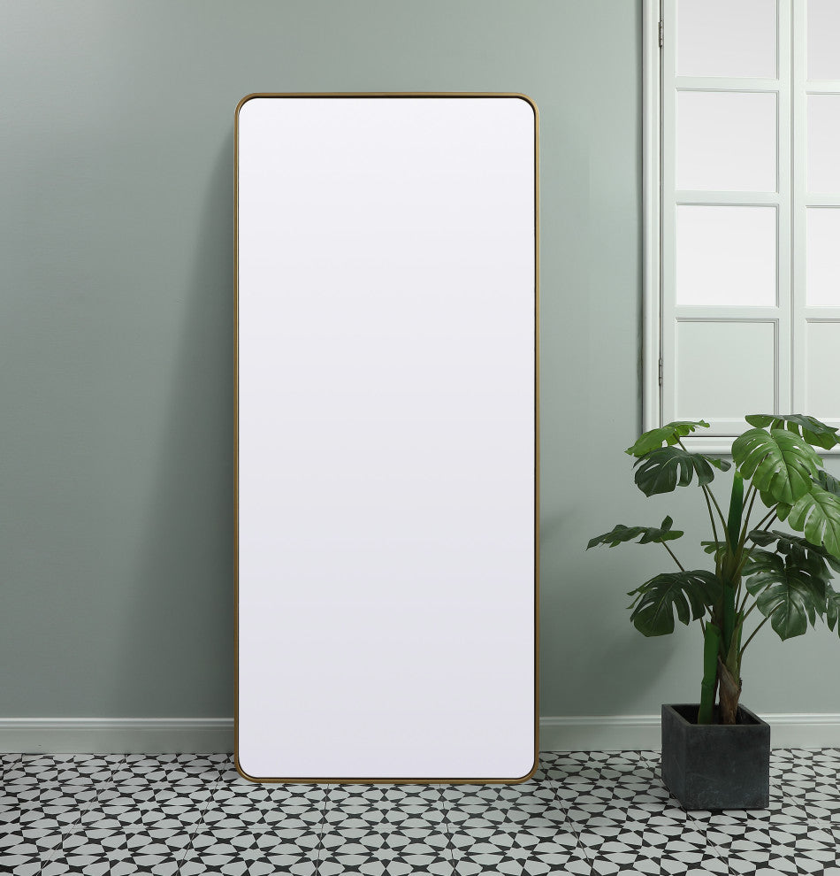 Soft Corner Metal Rectangle Mirror 32X72 Inch, Brass