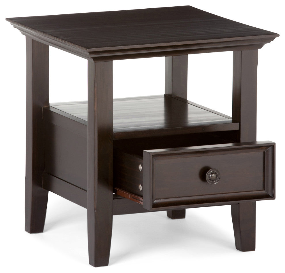 Amherst Solid Wood 19 Inch Wide Square Transitional End Table In Hickory Brown