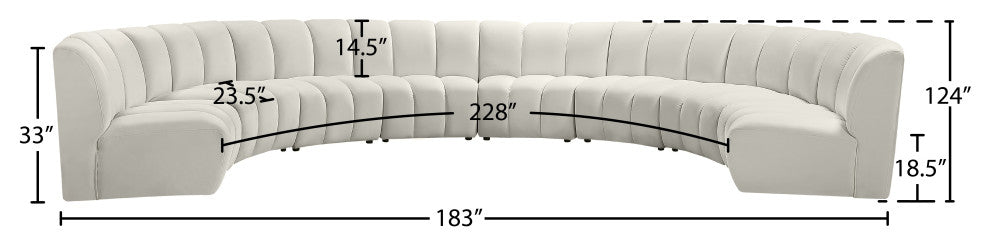 Infinity Channel Tufted Velvet Modular Chair, Cream, 8 Piece